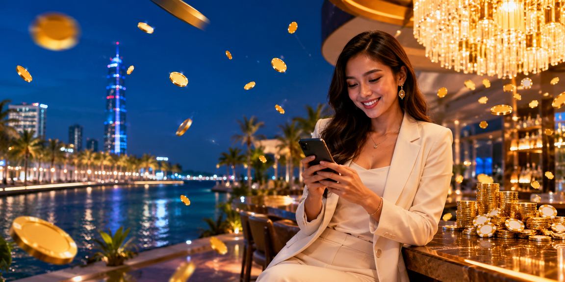Pengguna mengakses platform casino mobile di perangkat smartphone dengan antarmuka yang modern